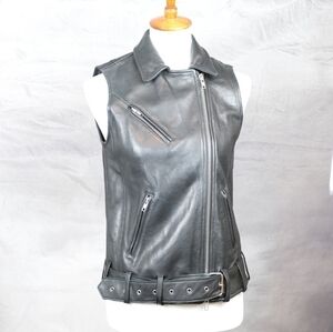 Haute Hippie leather & silk luxe moto vest black S
